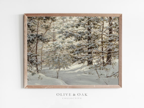 Winter Snowy Landscape, Snow Trees Cozy Decor Art Print