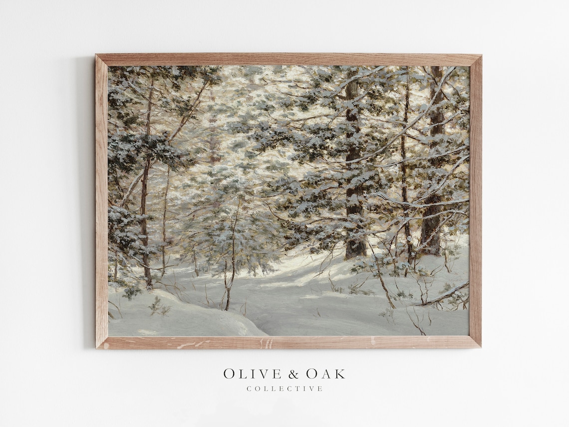 Winter Snowy Landscape, Snow Trees Cozy Decor Art Print