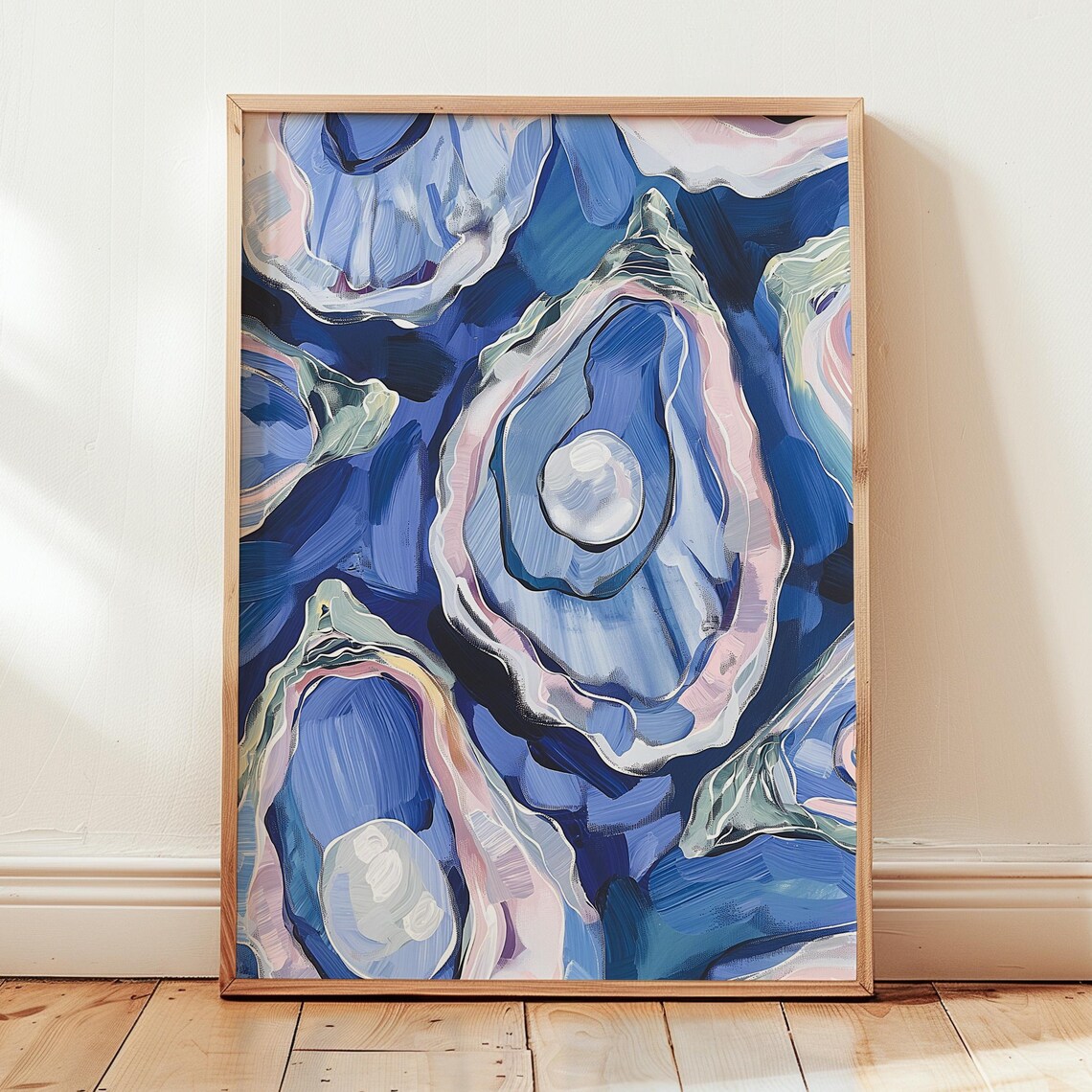 Abstract Oyster Shells In Blue And Purple Pearl Coastal Wall Art