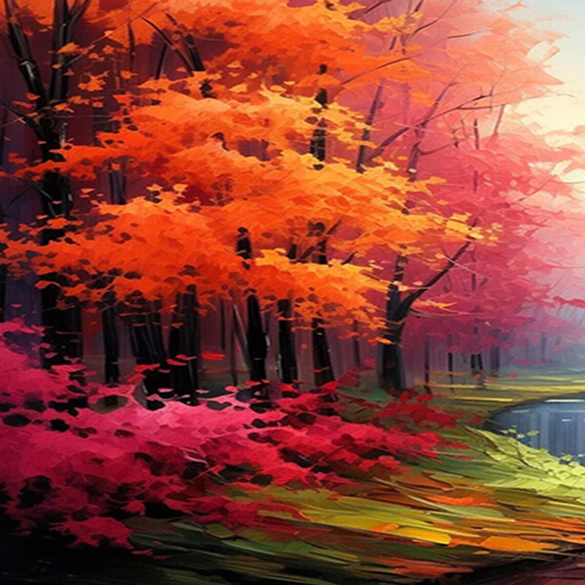 Colorful Forest Landscape Oil Painting On Large Wall Art Original Abstract Tree Wall Art Nature Art Custom Painting Bedroom Decor - Image 6