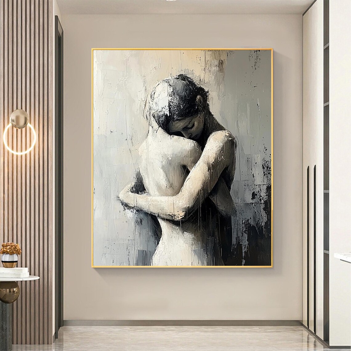 Abstract Grey Woman Embrace Portrait Art Print - Image 4