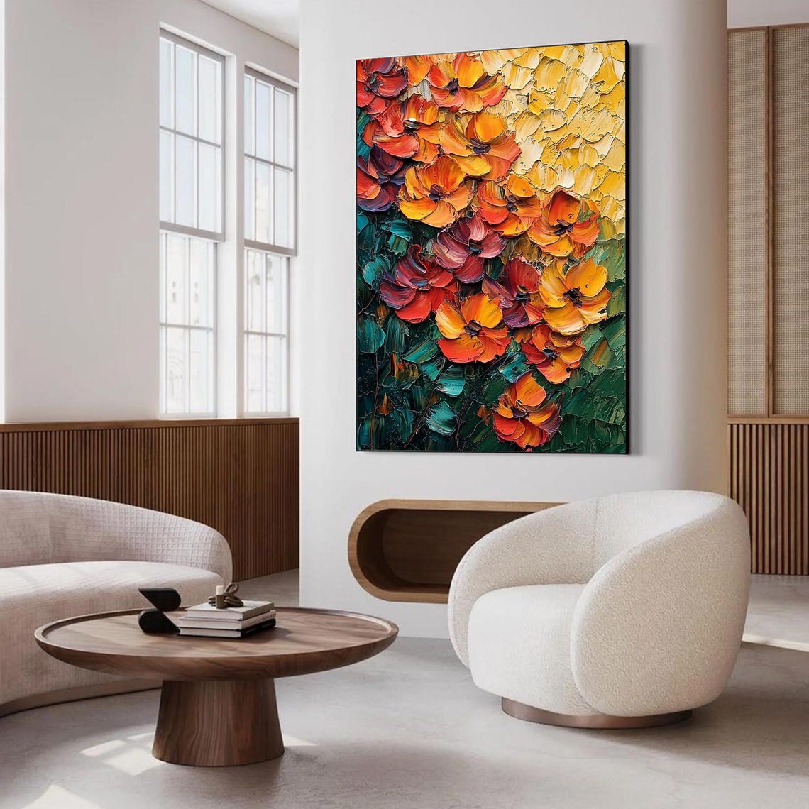 Orange Poppy Blooms Palette Knife Floral Oil Painting Poster - Image 4