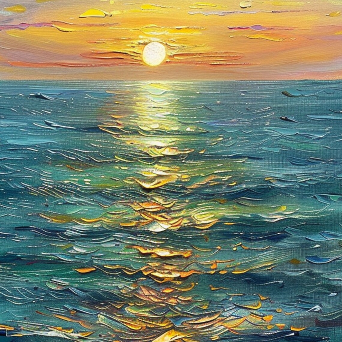 Abstract Sea Sunrise Oil Painting, Boho Art Print - Image 6