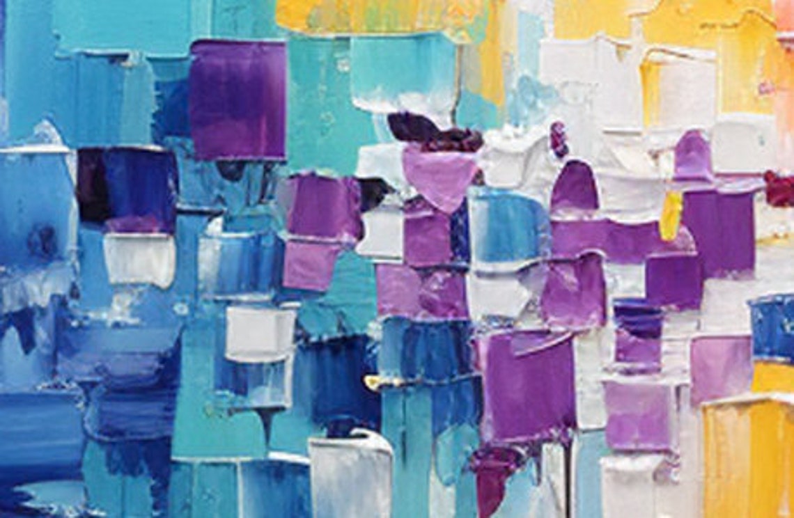 Rainbow Color Block Palette Knife Modern Abstract Canvas Poster - Image 5