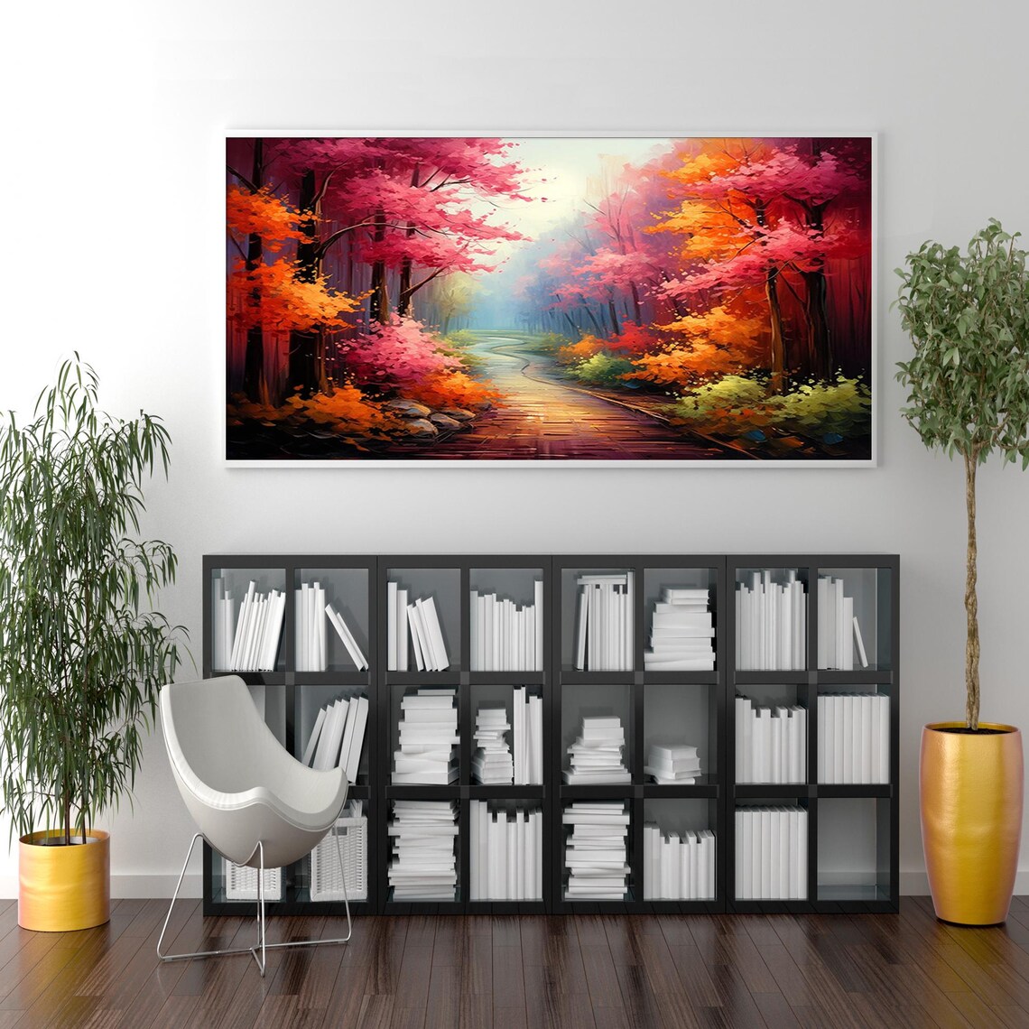 Original Forest Landscape Oil Painting On Large Wall Art Abstract Road Art Colorful Tree Wall Art Nature Painting Living Room Decor - Image 4