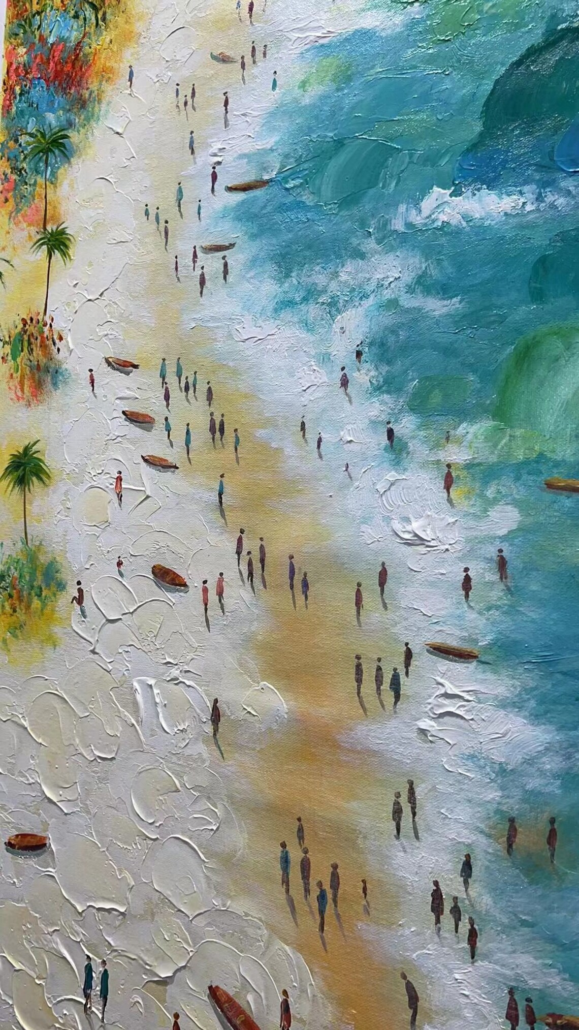 Aerial View of a Summer Beach With Swimmers Oil Painting Poster - Image 5