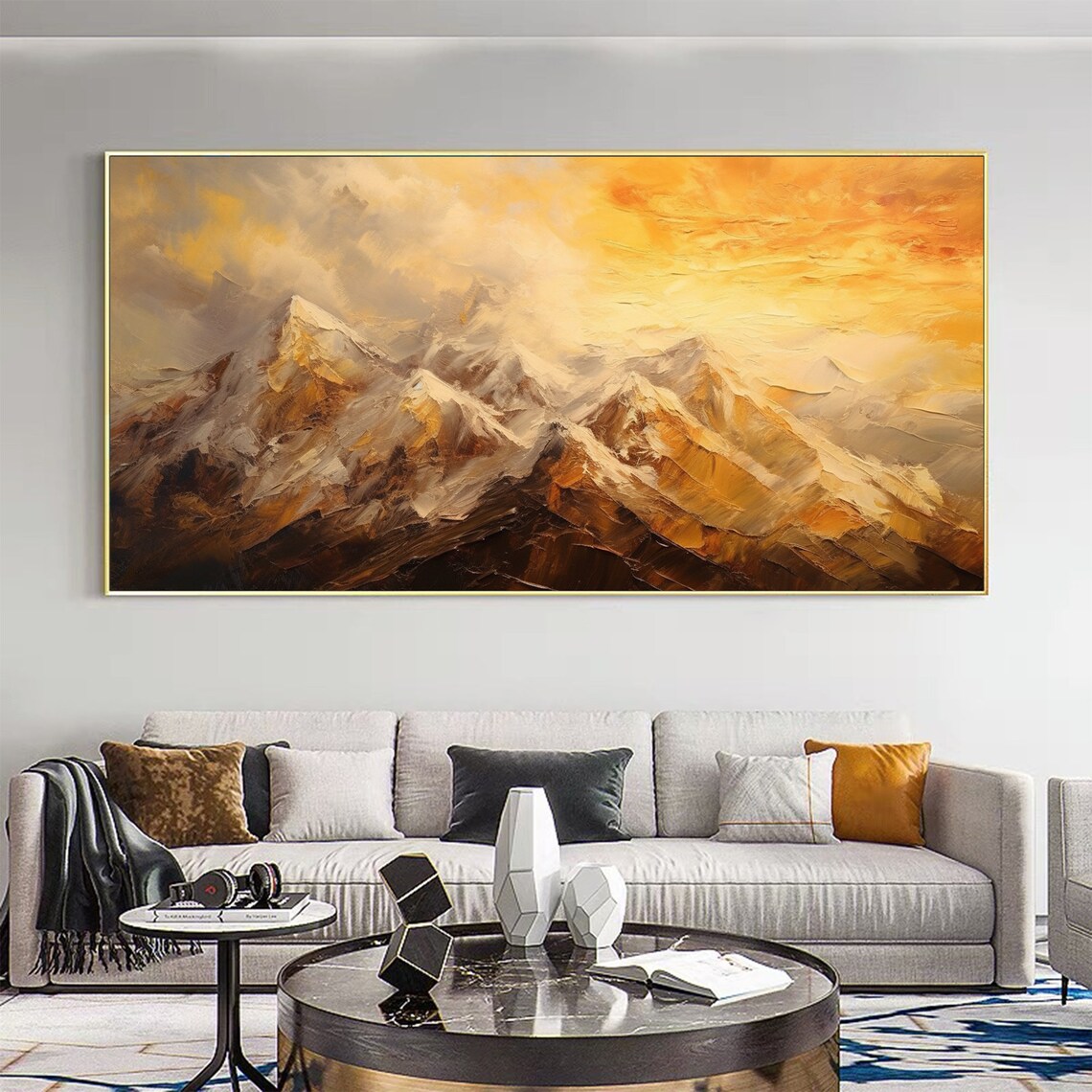 Abstract Golden Mountain Oil Painting Art Print - Image 8
