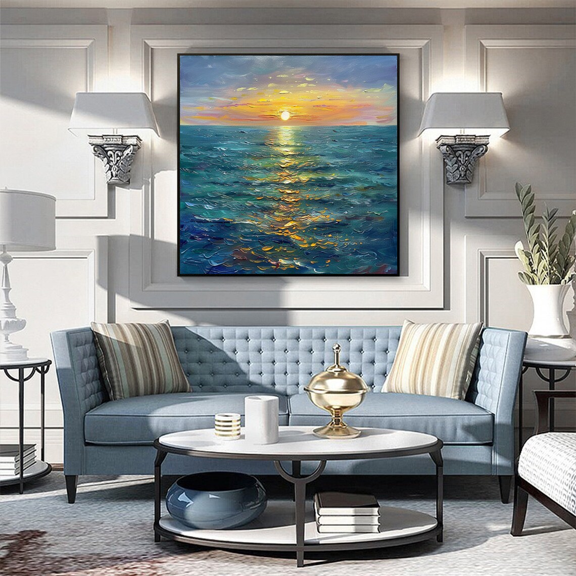 Abstract Sea Sunrise Oil Painting, Boho Art Print - Image 3
