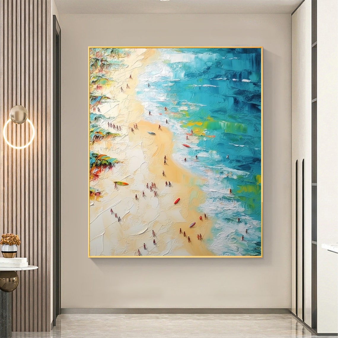 Aerial Beach Scene Tiny People Turquoise Sea Summer Art Poster - Image 8