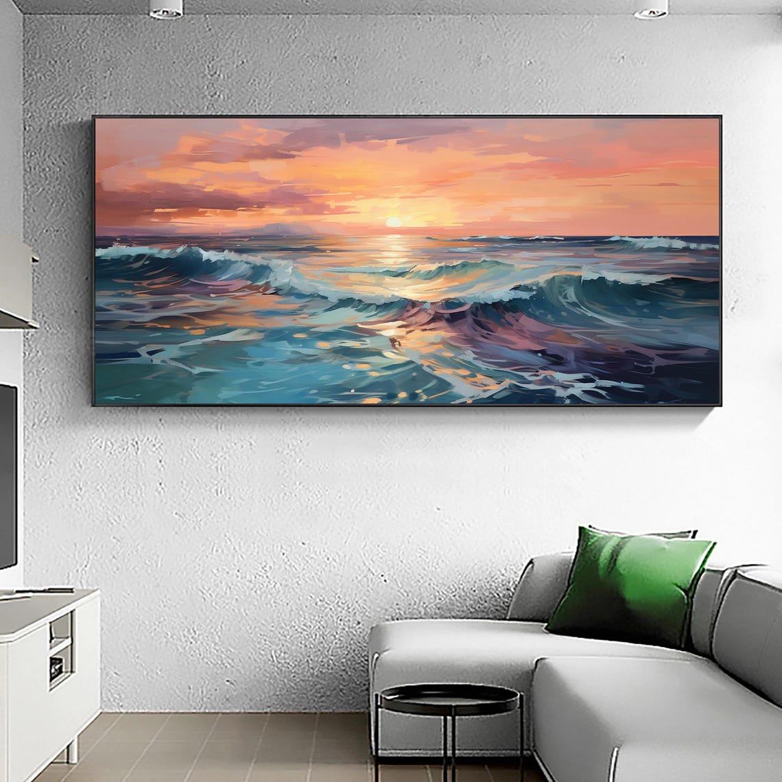 Lavender Sunset Ocean Waves Pastel Glow Seascape Artwork Poster - Image 3