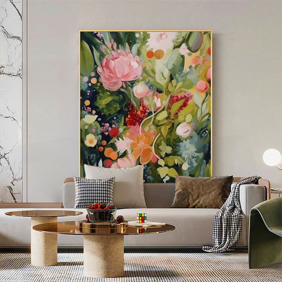 Green Flower Oil Painting, Boho Floral Art Print - Image 6