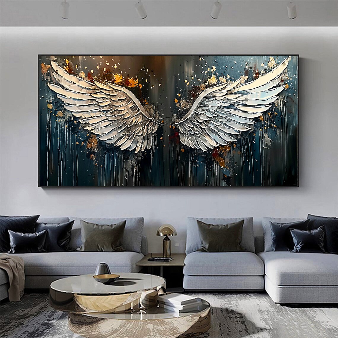 Angel Wing Oil Painting, Abstract White Wing Art - Image 2