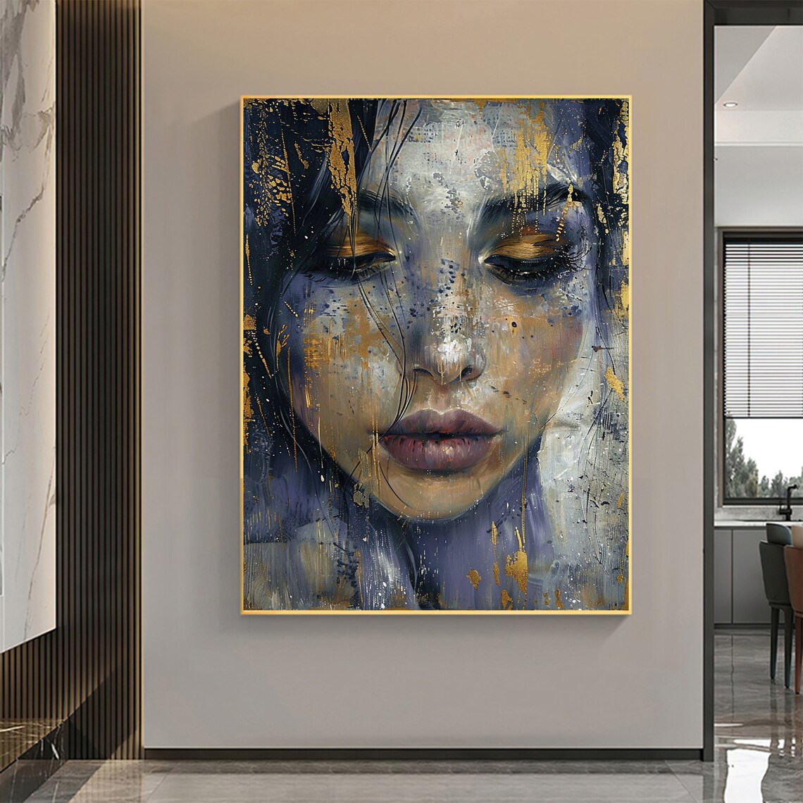 Woman's Face Abstract Portrait With Gold Leaf Oil Painting Poster - Image 3