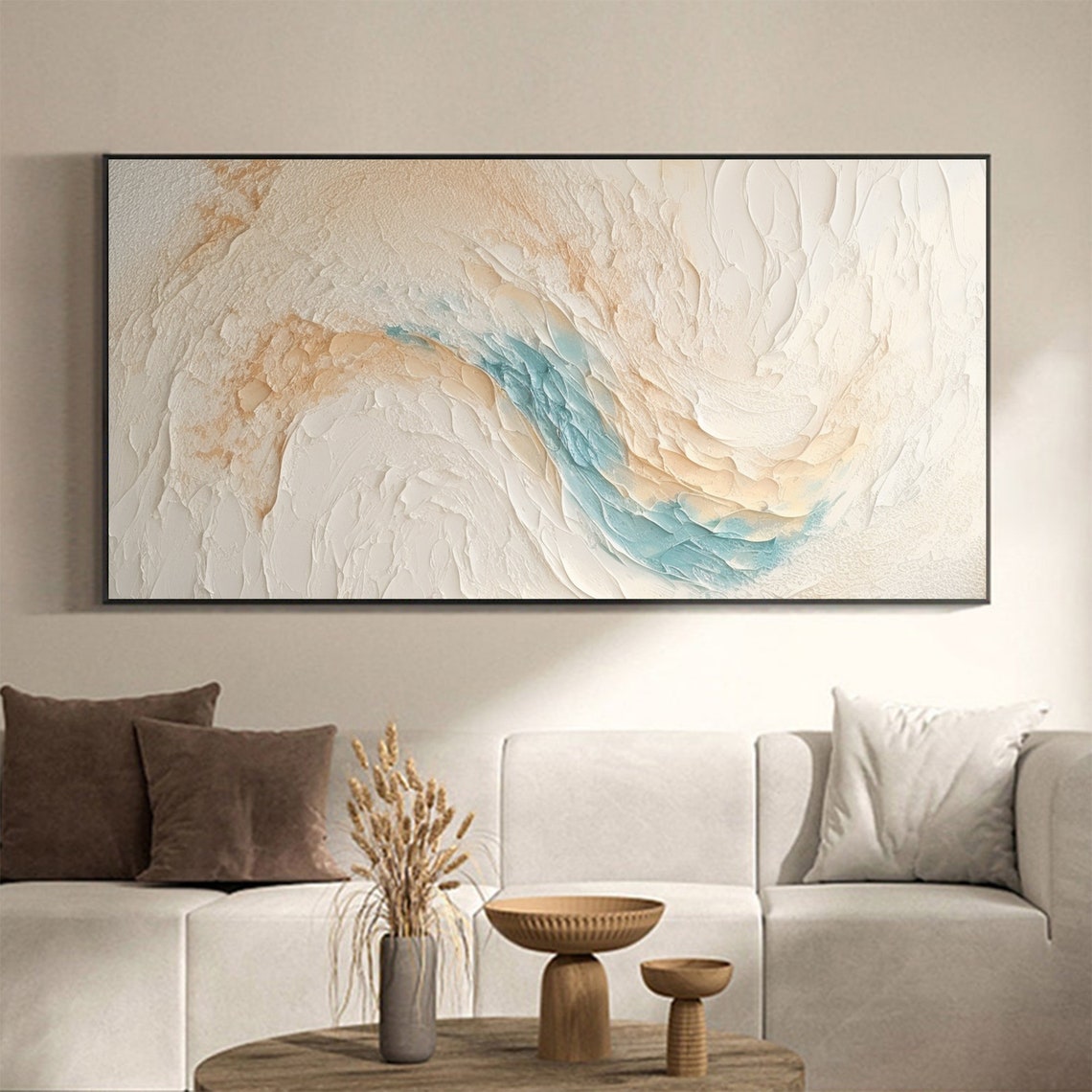 Cream And Teal Textured Wave Minimalist Modern Beach Art Poster - Image 6