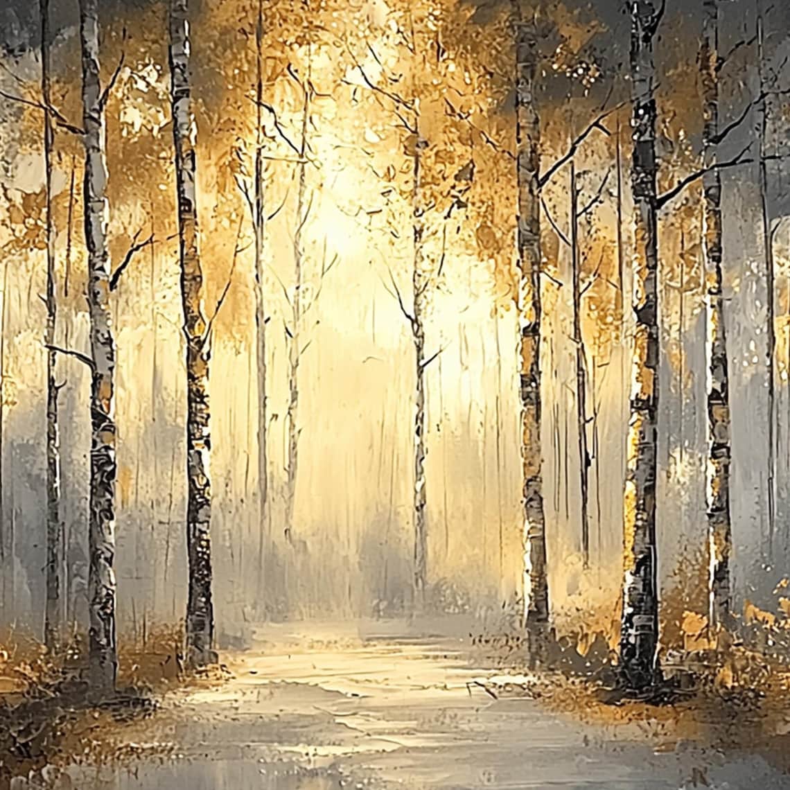 Gold Leaf Forest Oil Painting, Abstract Nature Landscape - Image 8