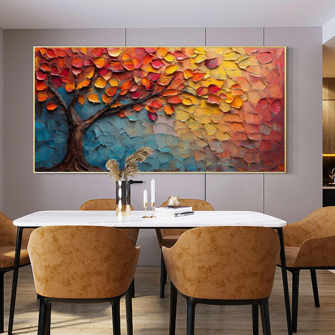 Large Original Tree Of Life Oil Painting On Abstract Textured Orange Tree Wall Art Boho Custom Wall Dcor Living Room Wall Decor - Image 4