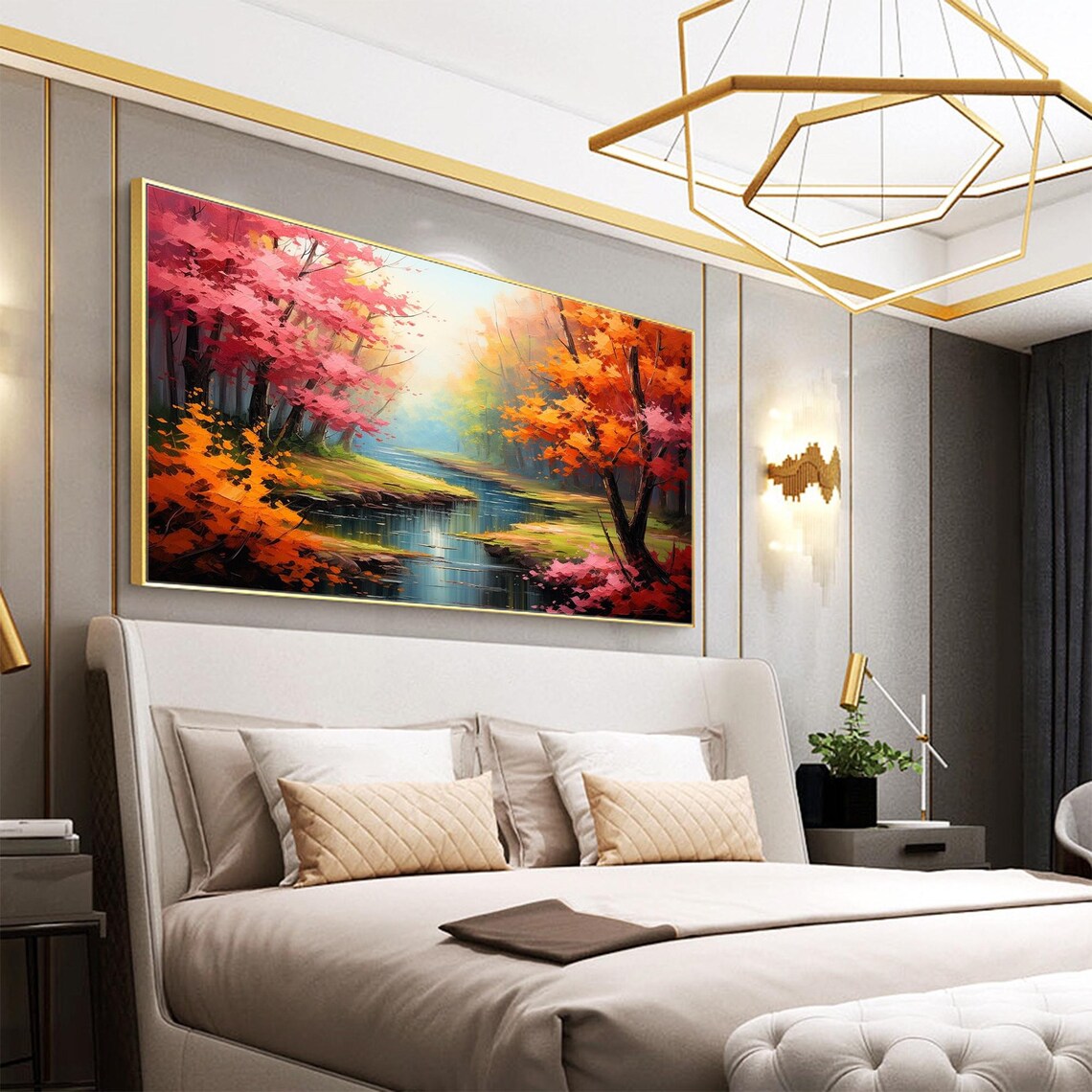 Abstract Nature Landscape Oil Painting On Large Wall Art Original River Art Colorful Tree Wall Art Custom Painting Living Room Decor - Image 7