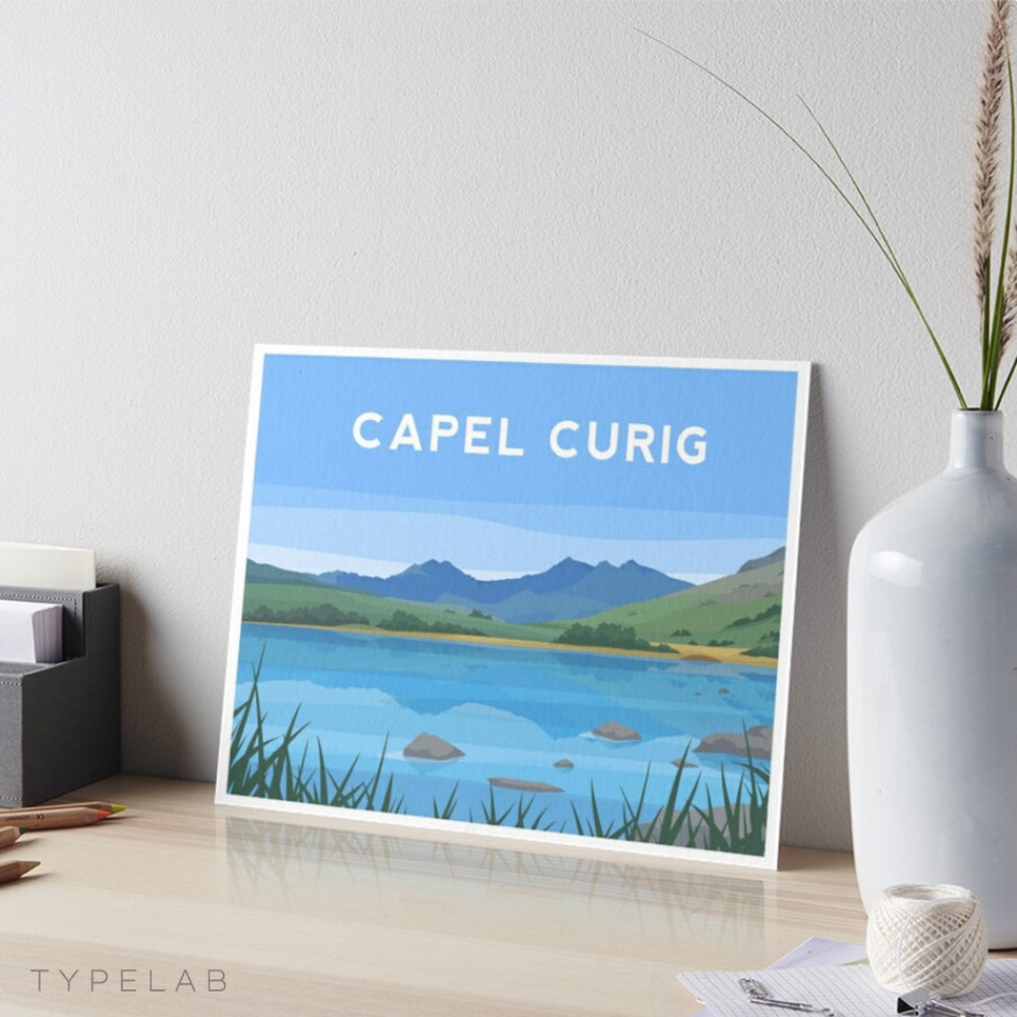 Capel Curig Snowdonia Mountain Lake Landscape Wales Travel Poster
