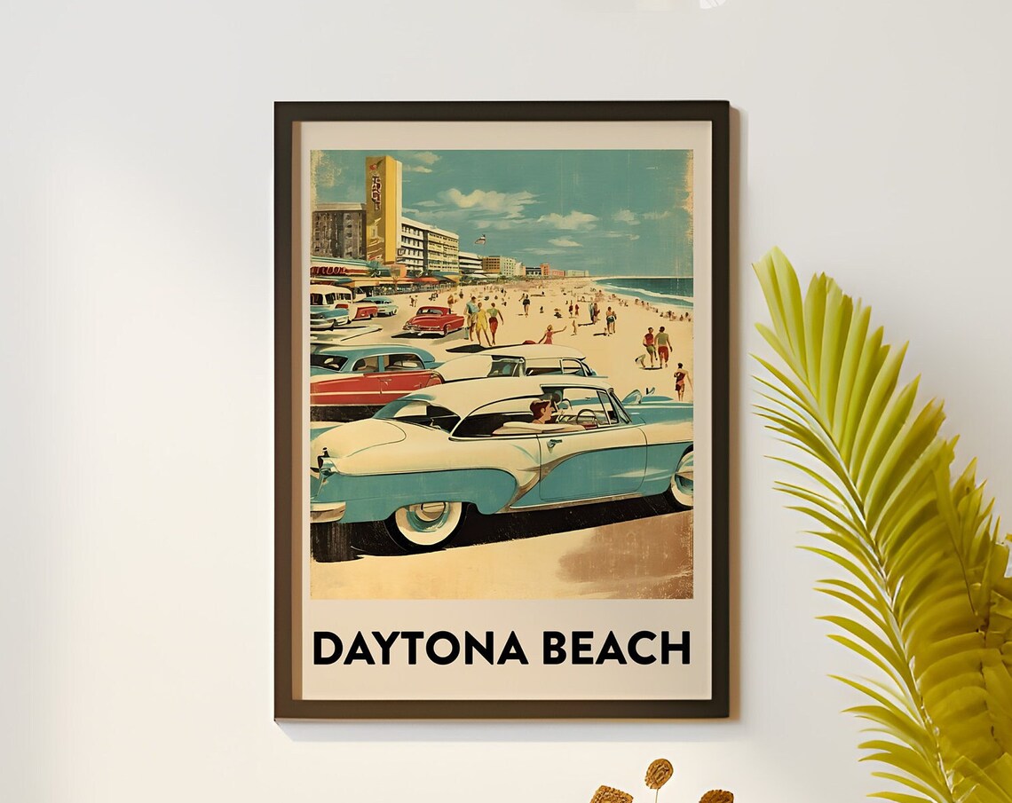 Daytona Beach Florida Vintage Retro Travel Beach Scene Poster - Image 4