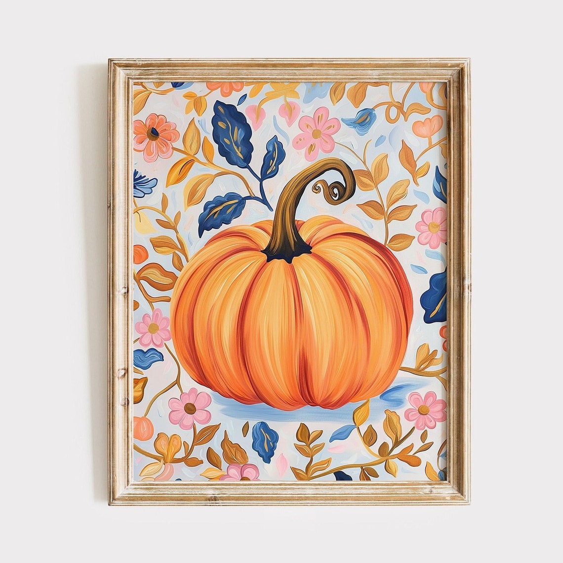 Pumpkin Floral Print Fall Botanical Art