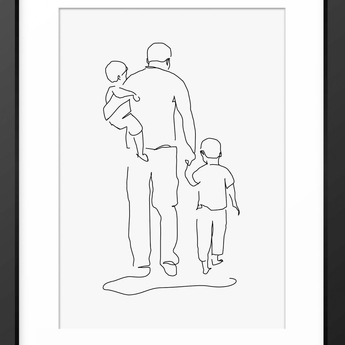 Father And Children Print Fathers Day Print Father Gift Family Print Line Art Family Portrait Family Drawing Family Illustration