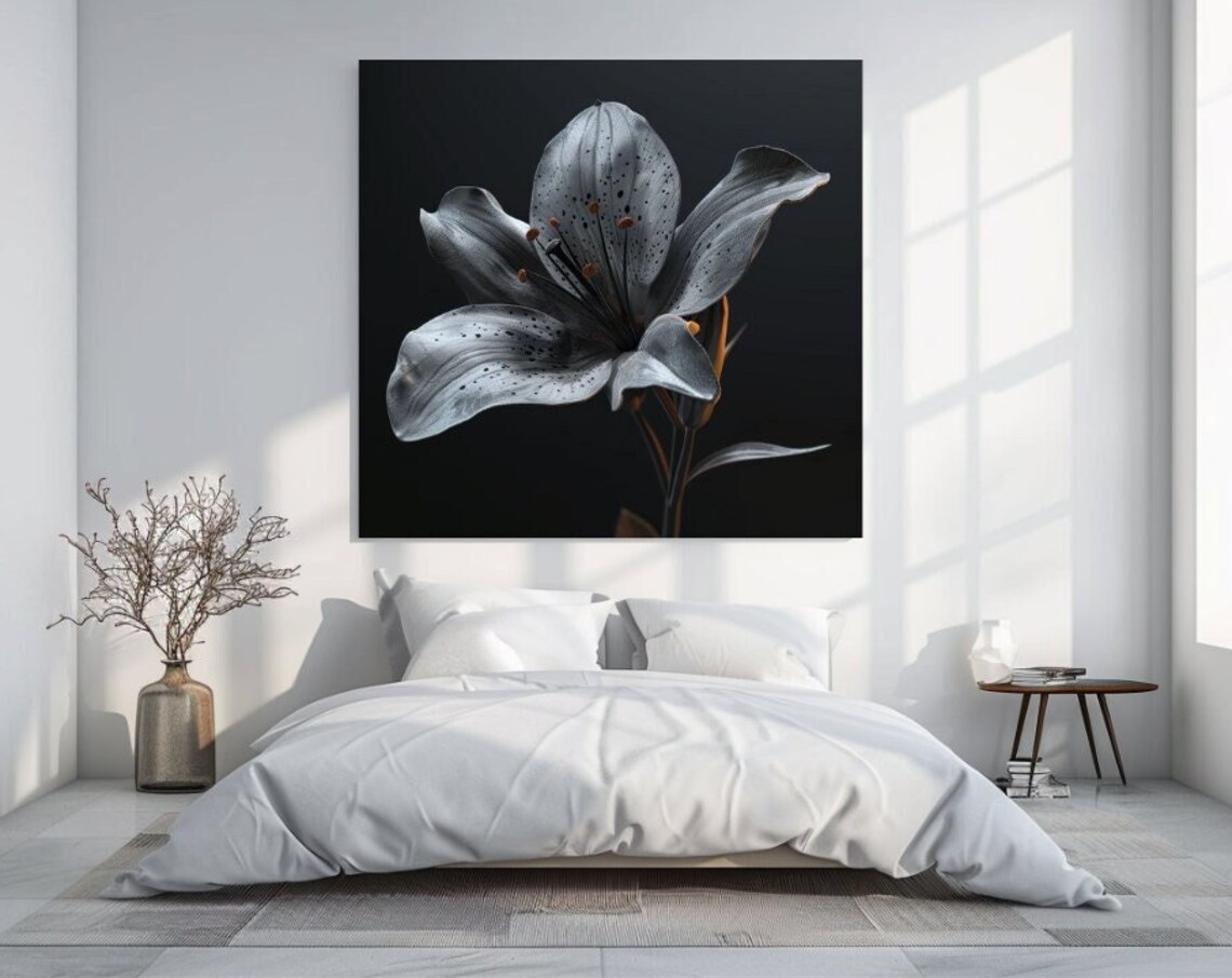 Black Lily Moody Flower Dark Background Elegant Botanical Art Poster