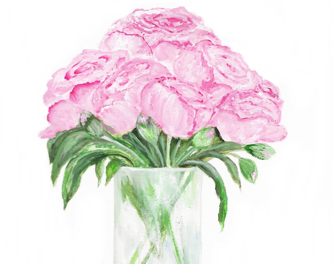 Light Pink Peony Watercolor Art Print, Botanical Poster - Image 4