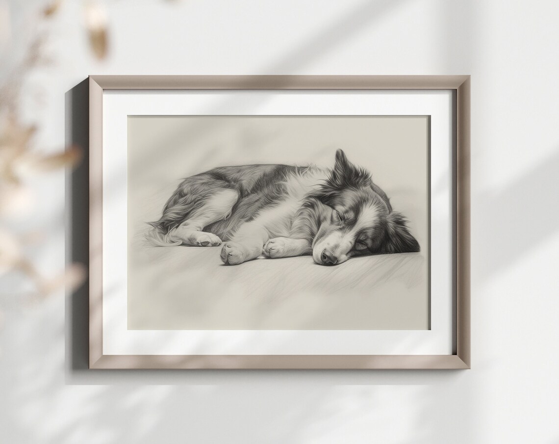 Border Collie Sleeping Herding Dog Pencil Sketch Breed Lover Poster