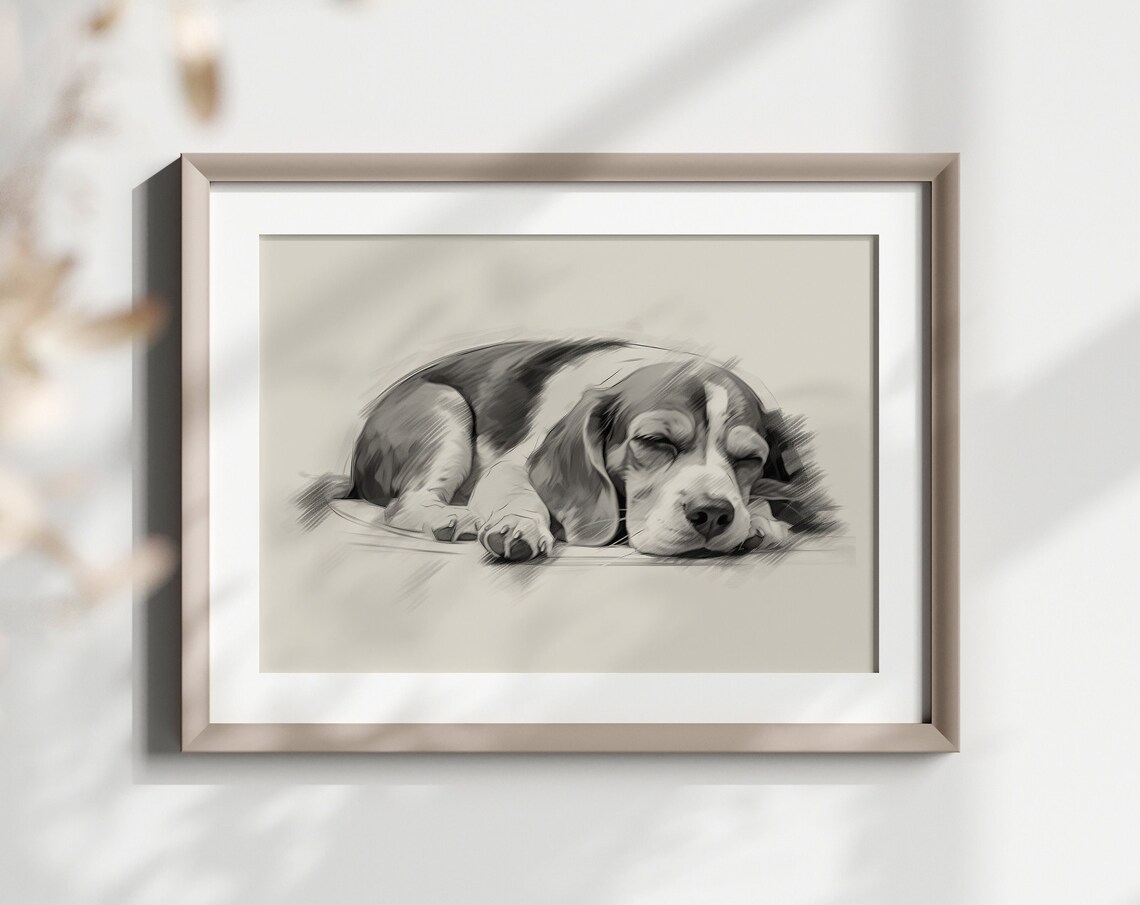 Beagle Pencil Sketch Art Print