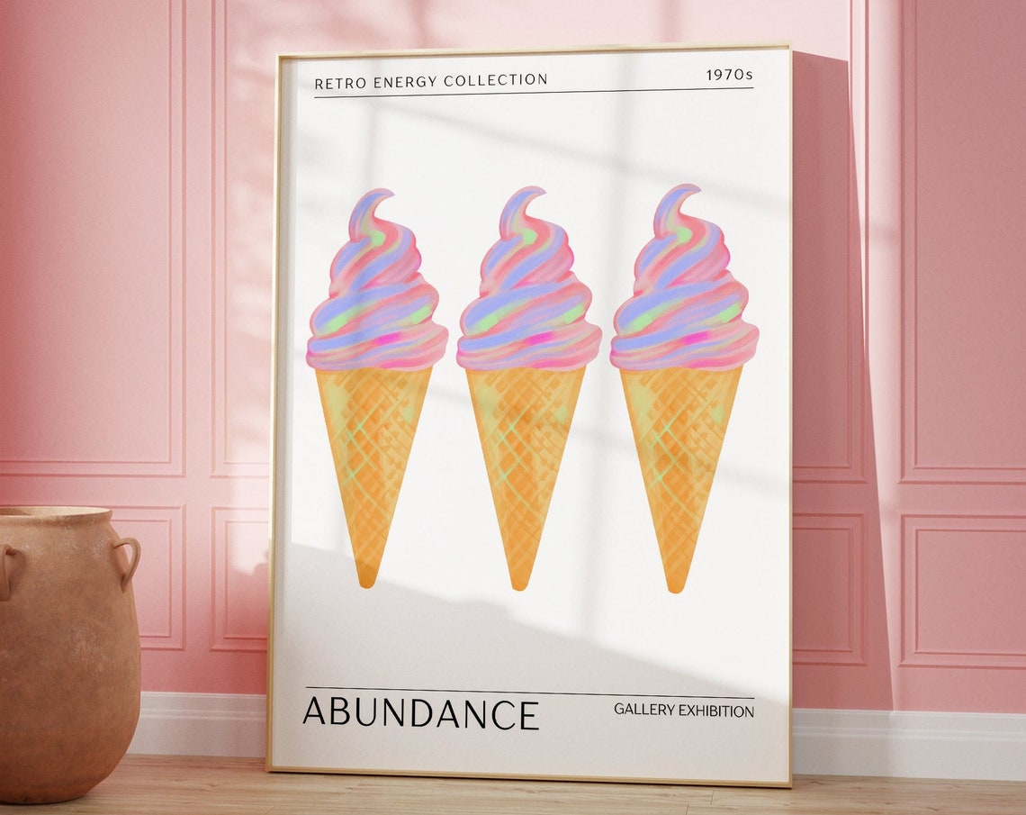 Abundance Pastel Ice Cream Cones Retro Energy 1970s Gallery Art Poster