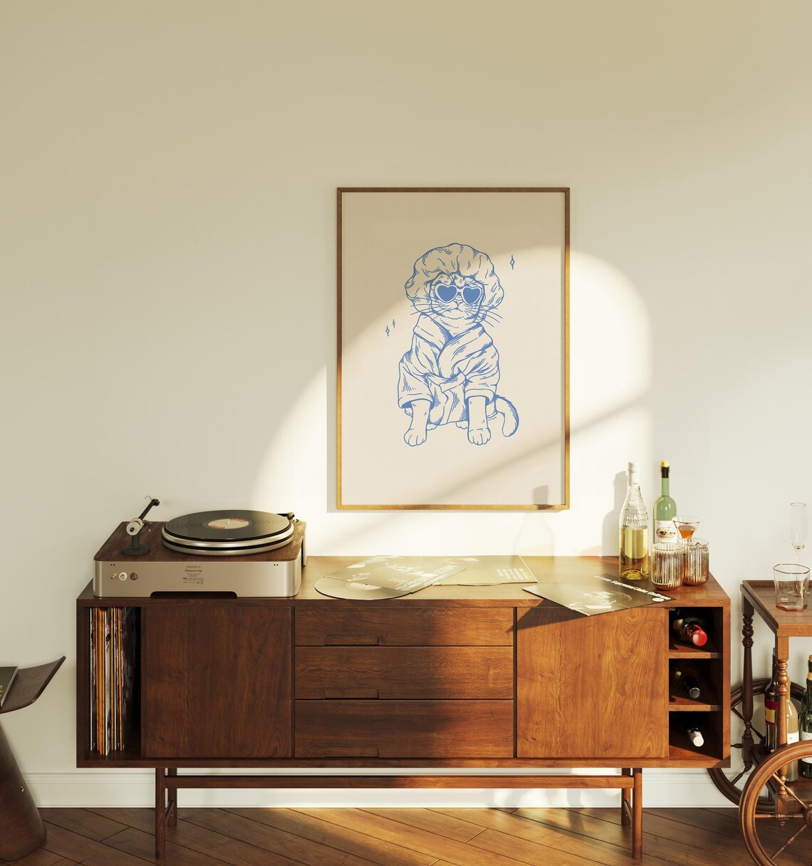 Cool Cat After Bath Blue Print Wall Art Print - Image 2