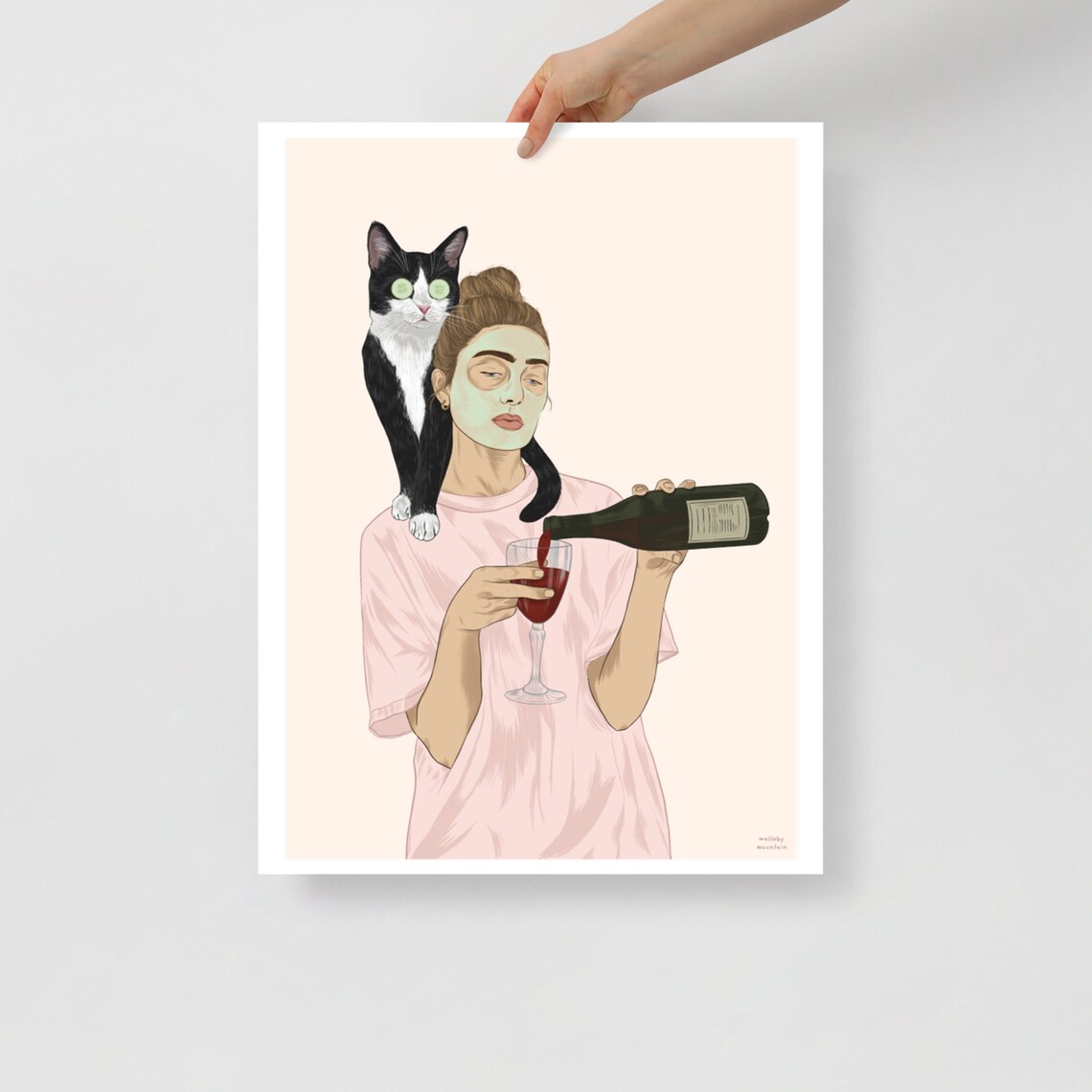 Tuxedo Cat Wine Art Print, Funny Cat Lover Gift - Image 2