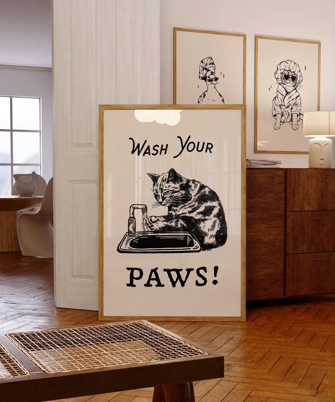 Wash Your Paws Cat Art Print Vintage Bathroom Poster Cat Art Poster Vintage Prints Bathroom Retro Wash Room Childrens Washing Up Art - Image 4
