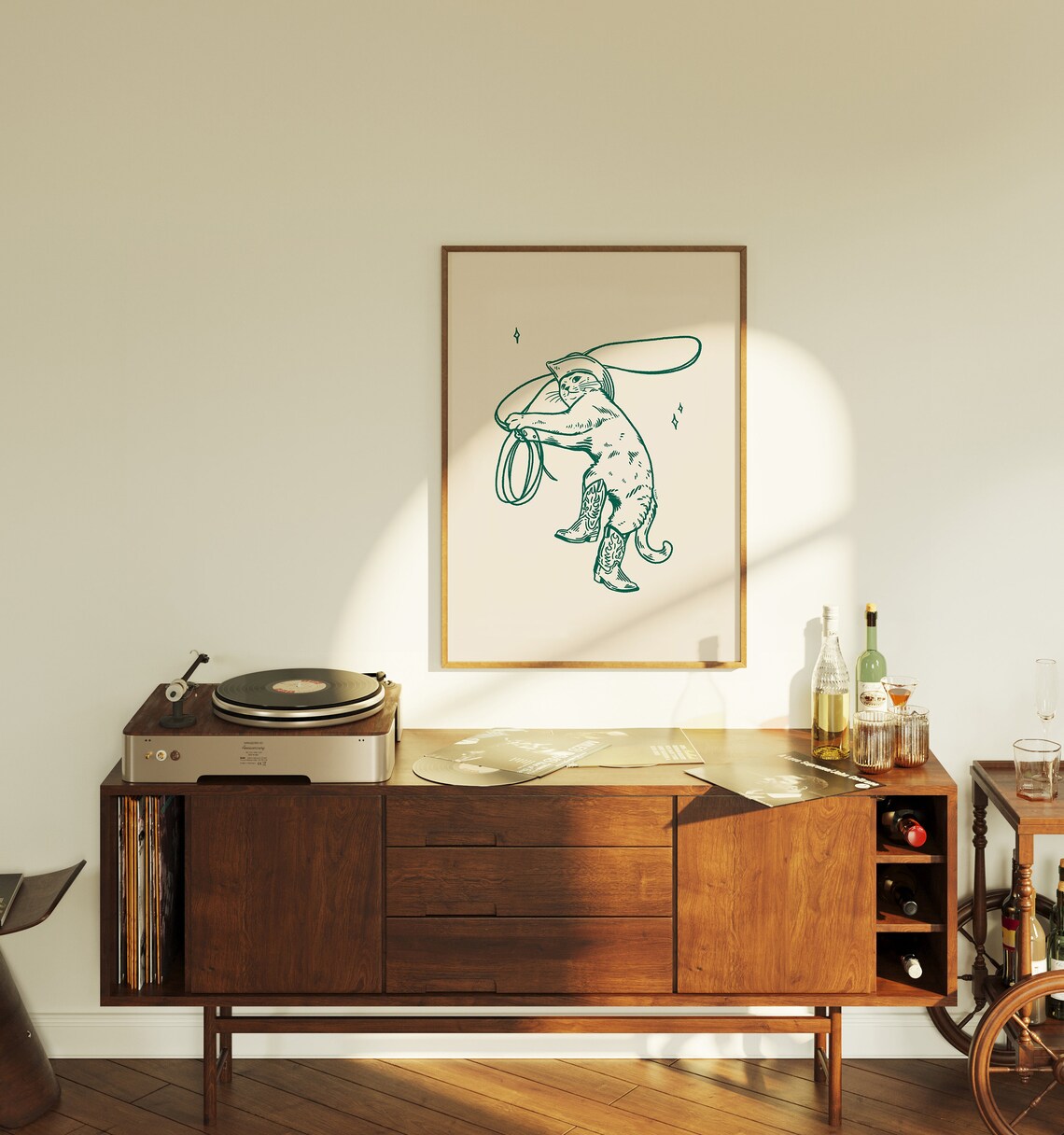 Cowboy Cat Green Vintage Western Art Print - Image 4