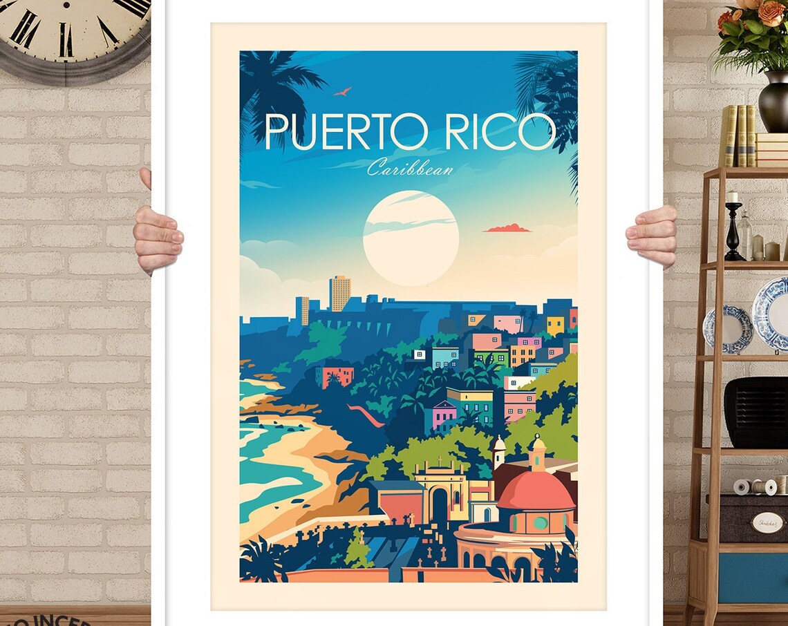 Puerto Rico Caribbean San Juan Old Town Colorful Coast Travel Poster - Image 3