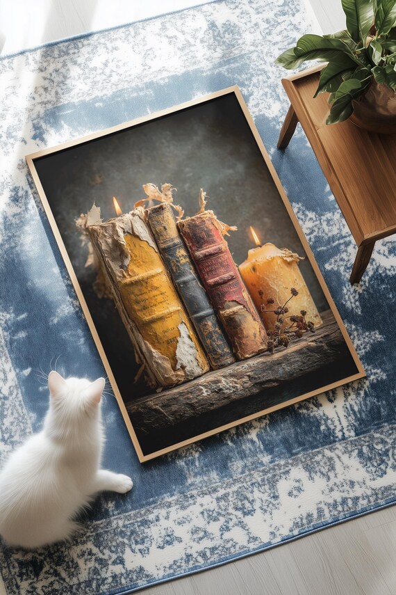 Dark Moody Gothic Library Oil Painting Grand Hall Bookshelves Poster
