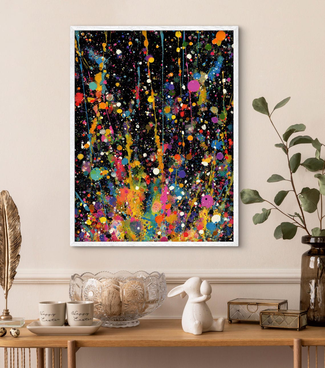 Vibrant Multicolor Confetti Splatter Abstract Painting Poster