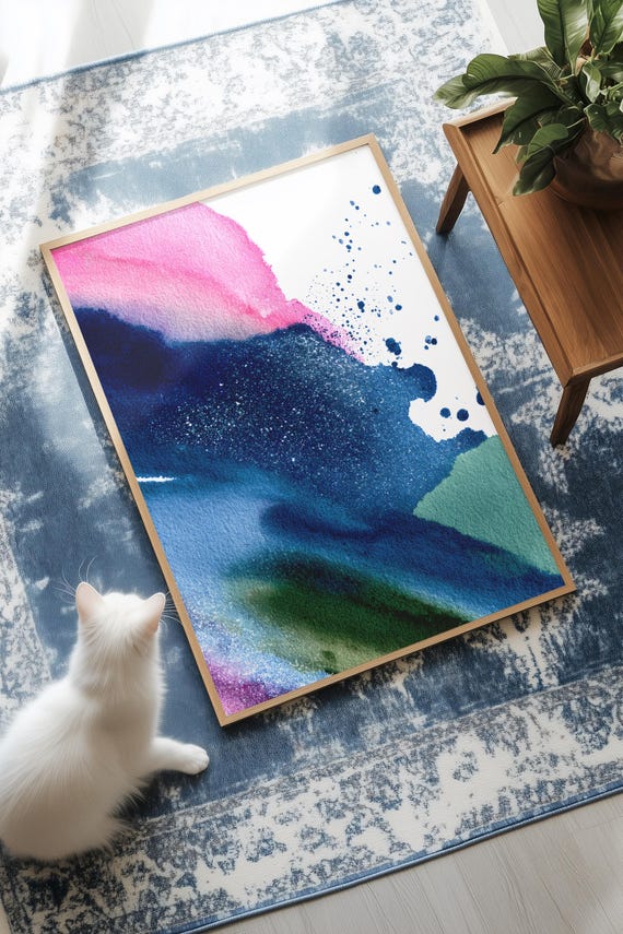 Abstract Shapes Watercolor Splashes Artistic Texture Wall Art