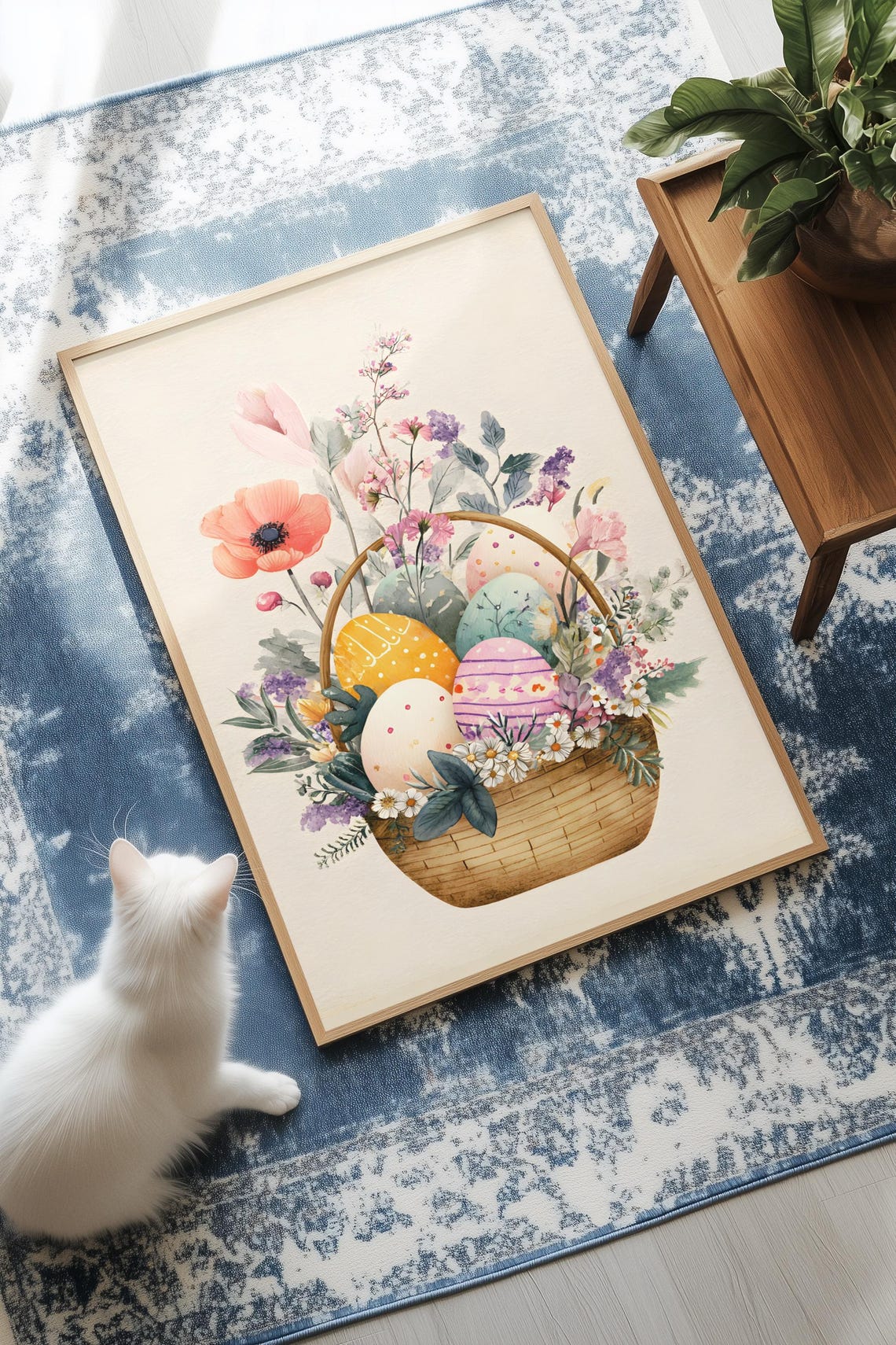 Pastel Easter Eggs Basket Watercolor Spring Holiday Wall Poster