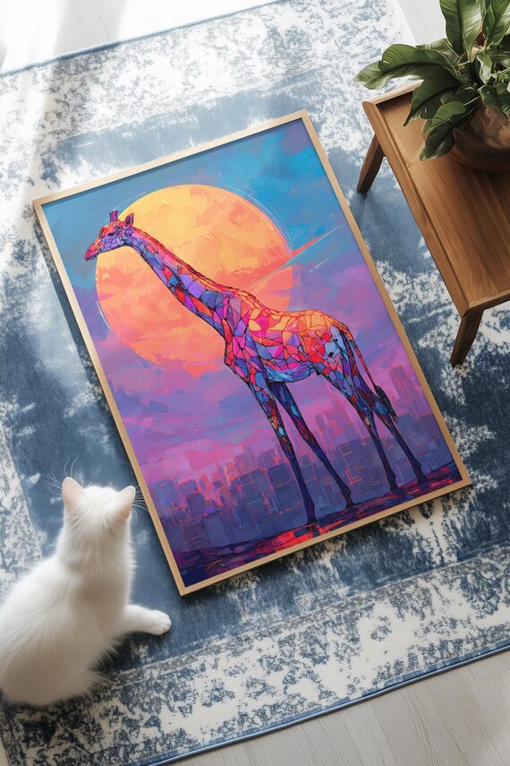 Stained Glass Giraffe Print Surreal Fantasy Wall Art