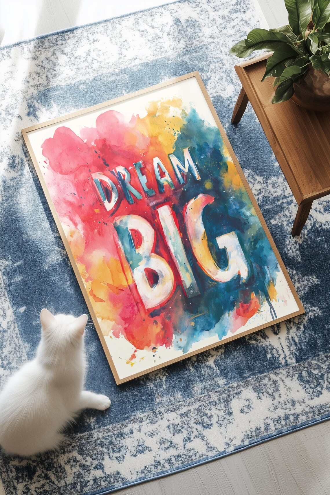 Dream Big Motivational Quote Wall Art Bold Typography Abstract Watercolor