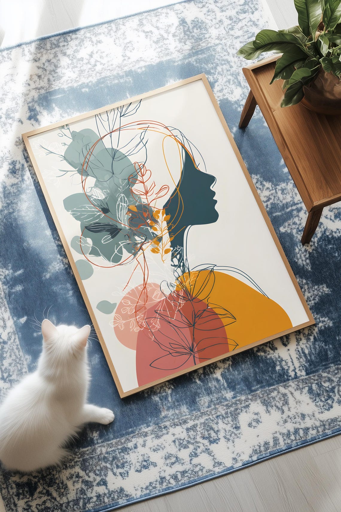 Female Profile Continuous Line Drawing With Floral Art Poster