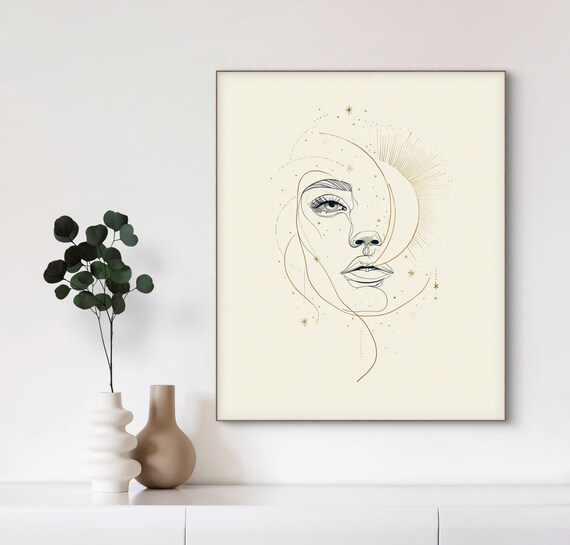 Minimalist Woman Face Line Art Modern Abstract Portrait Print Wall
