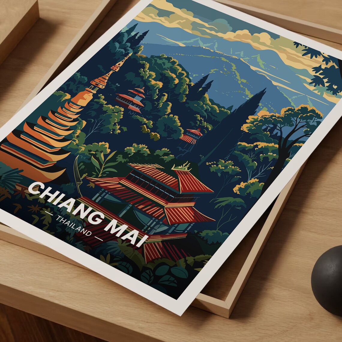 Chiang Mai Travel Poster, Thailand Cityscape Art - Image 3