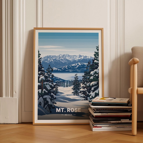 Mount Rose Ski Tahoe Retro Travel Poster, Mountain Decor