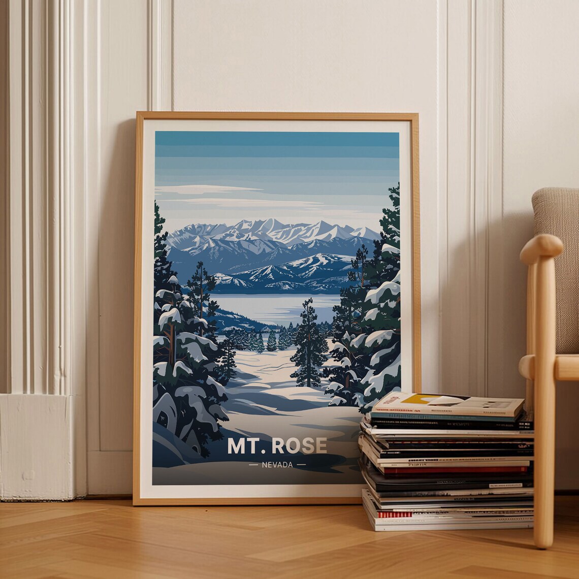 Mount Rose Ski Tahoe Retro Travel Poster, Mountain Decor