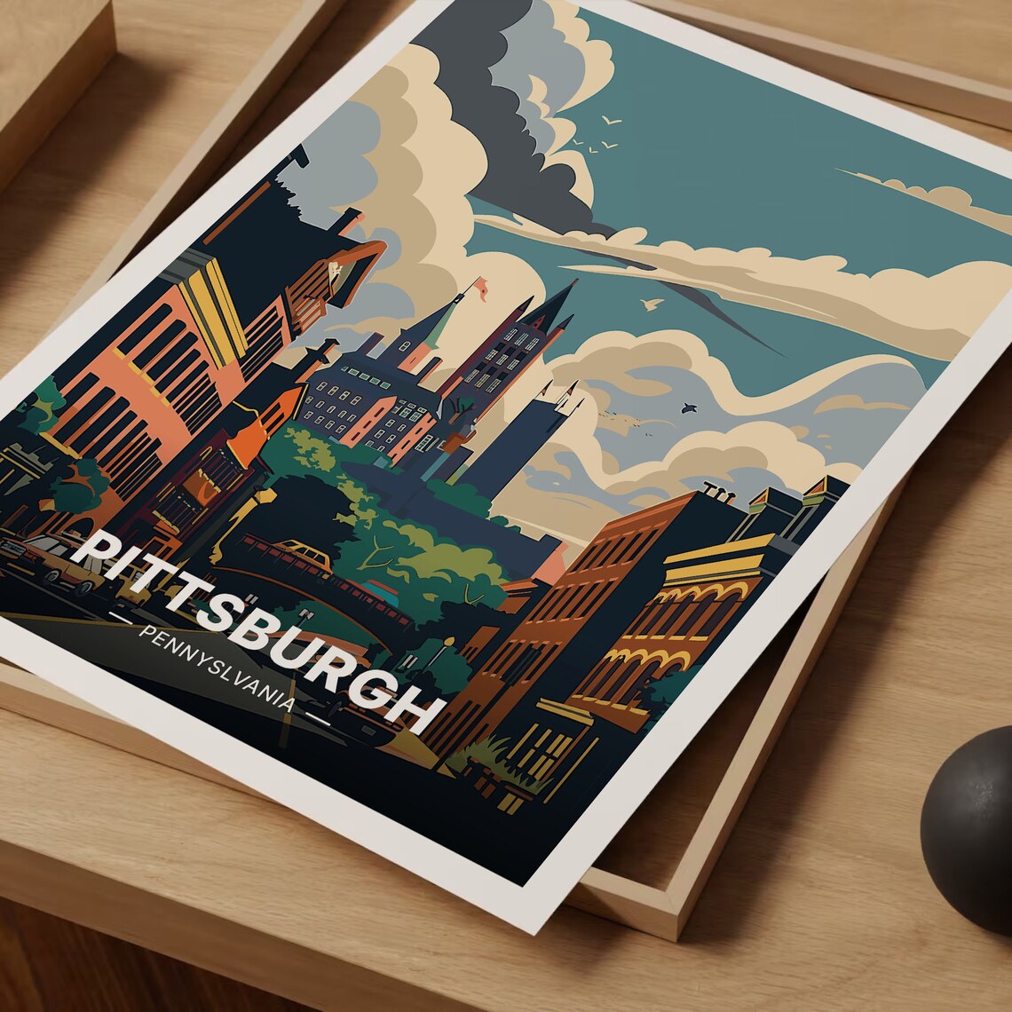 Pittsburgh Skyline Travel Poster, Pennsylvania Cityscape - Image 3