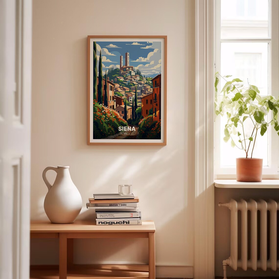 Siena Italy Medieval Hill Town Twin Towers Cypress Trees Travel Poster - Image 4