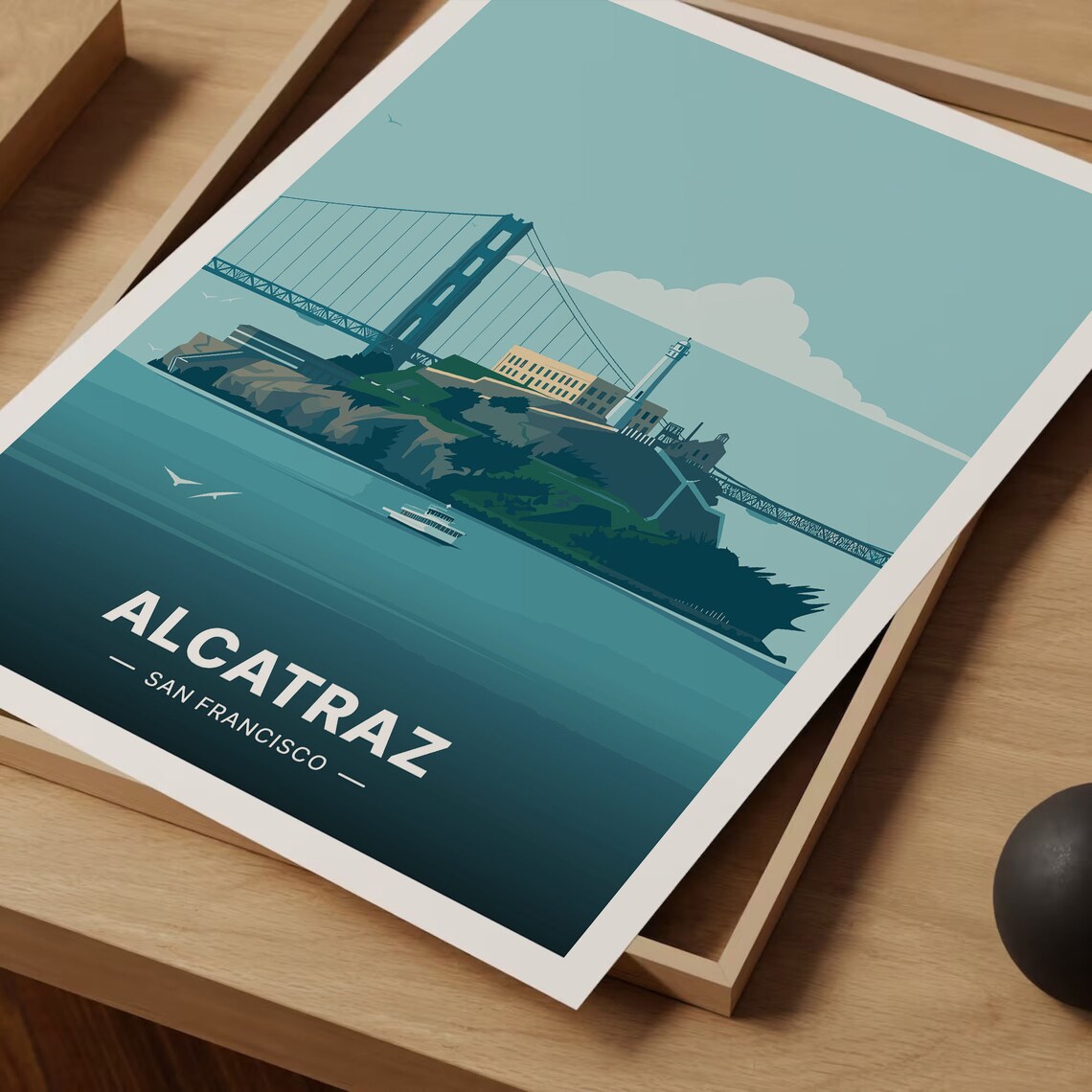 San Francisco Travel Poster, Alcatraz Golden Gate Bridge - Image 3