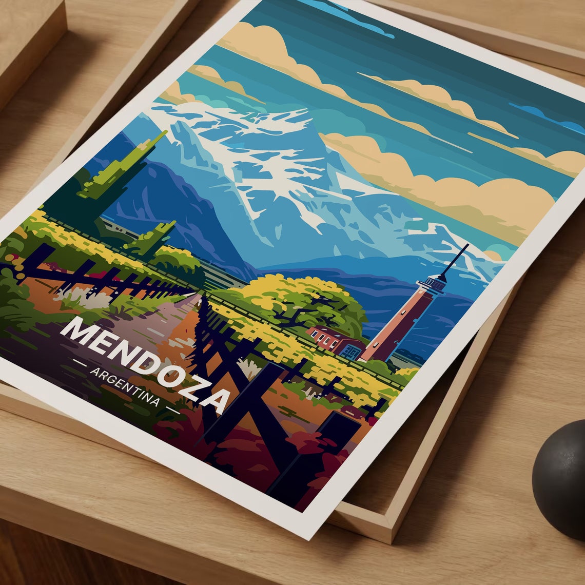 Mendoza Argentina Vineyard Rows Andes Mountains Wine Country Poster - Image 3